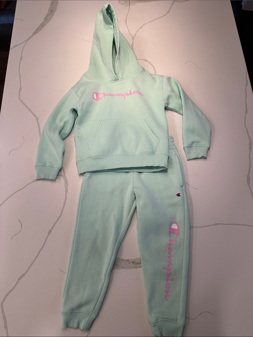 Champion 2 piece hoodie jogger set mint green pink white size 5